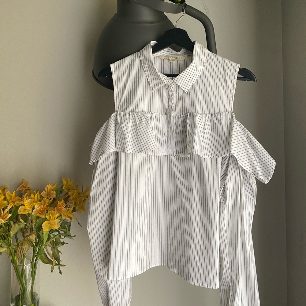 Buttoned down stripped vertical ruffled shirt
